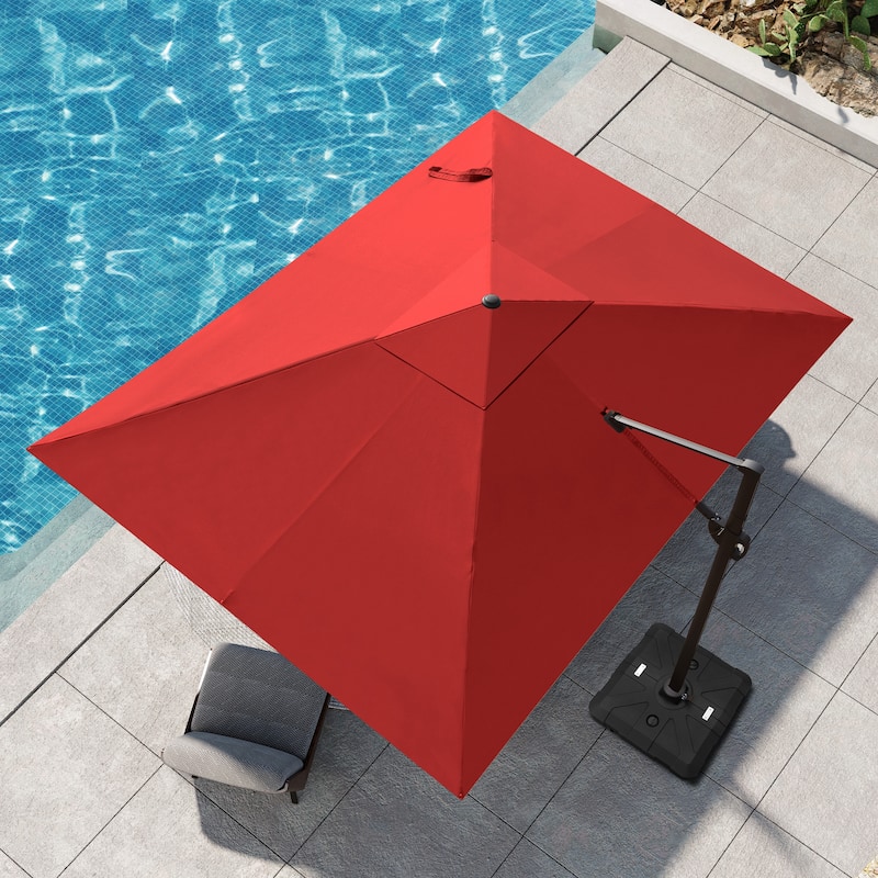 Pellebant 9 FT x 12 FT Outdoor Patio Cantilever-Offset Umbrella with Base - Red
