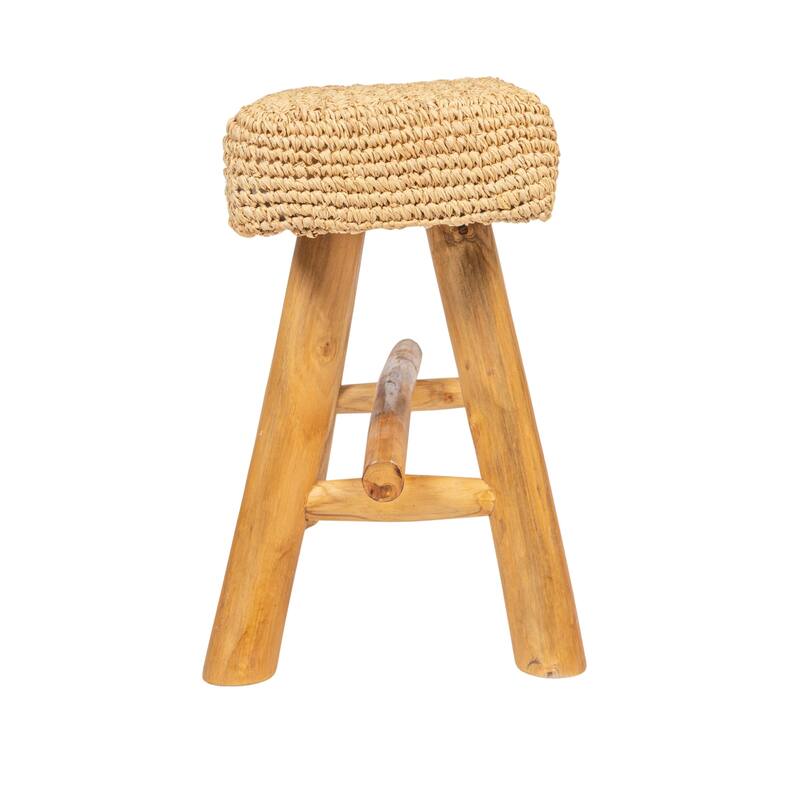 Woven Mendong and Teakwood Stool