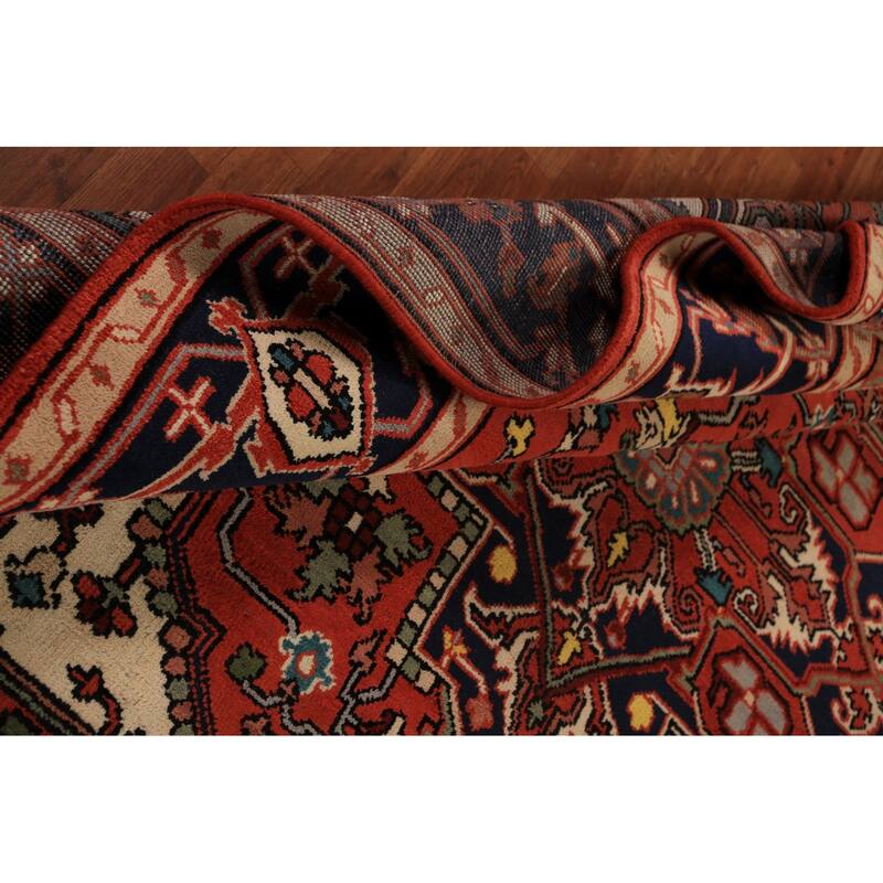 Orange Geometric Heriz Serapi Indian Area Rug Handmade Wool Carpet - 7'11"x 9'10"
