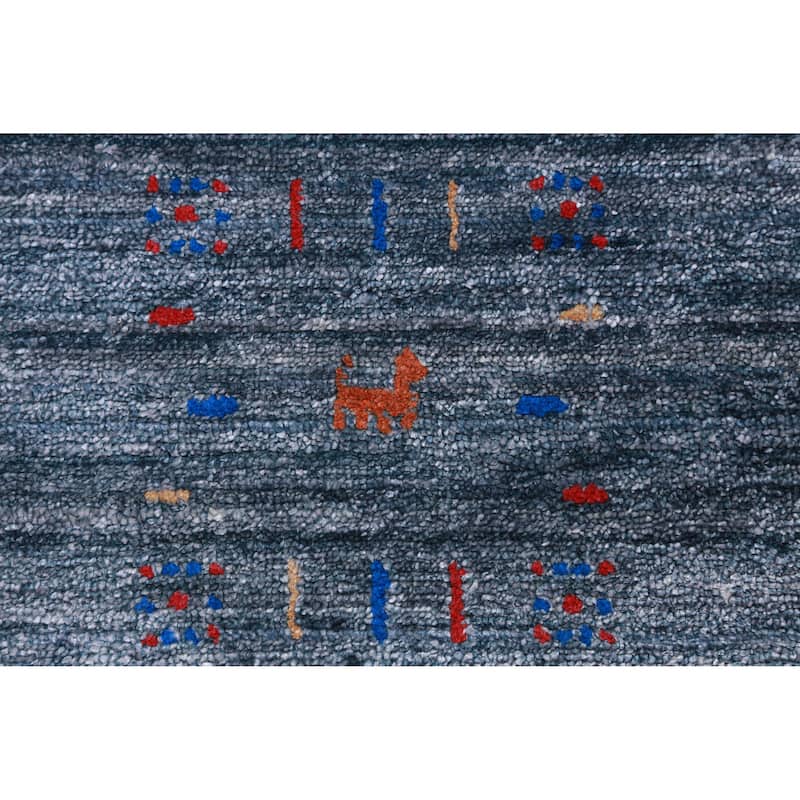 Gabbeh Oriental Area Rug Handmade Blue Tribal Silk Carpet - 8'7" x 11'5"