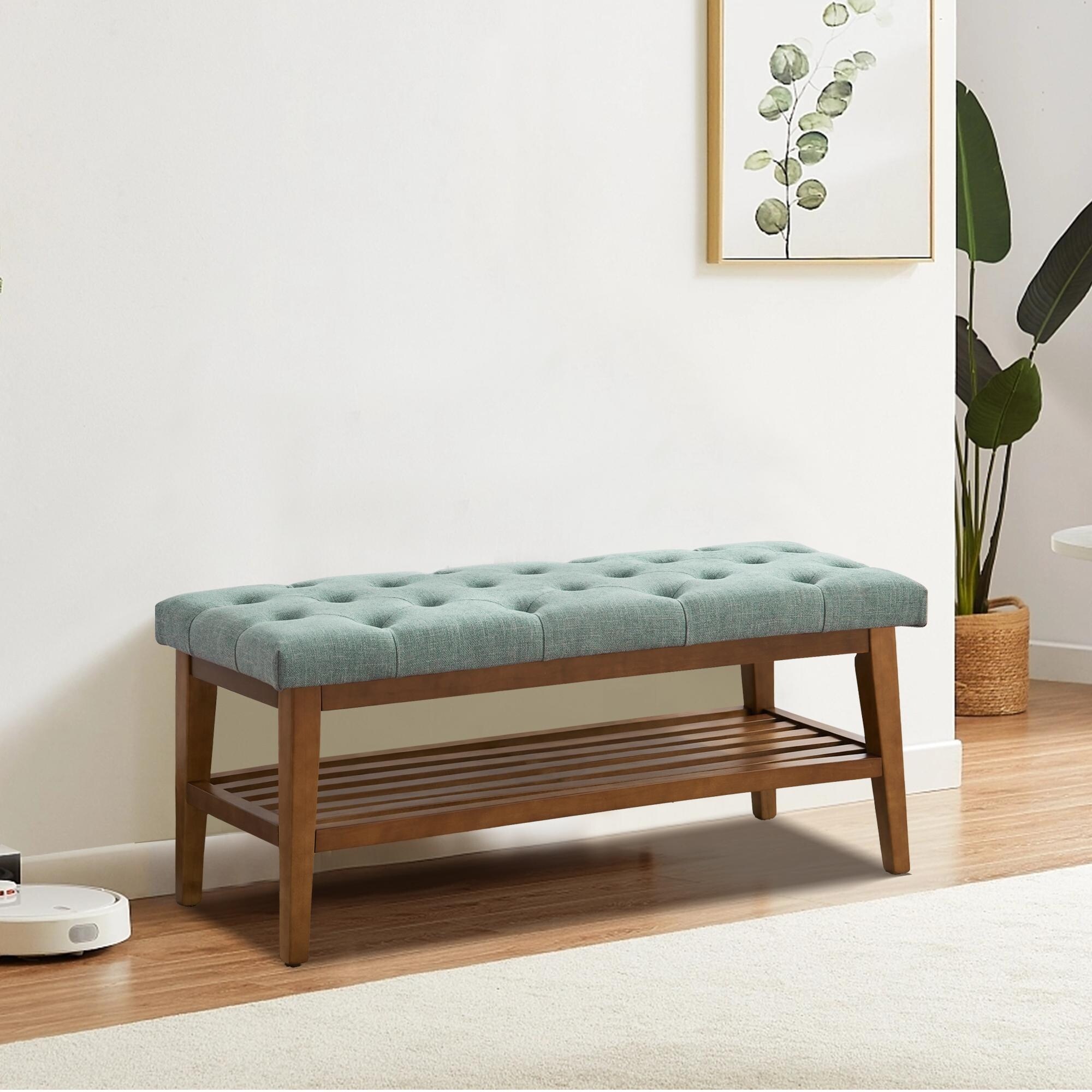 Entryway Shoe Bench Storage Bench Fabric Solid Wood 43 inch Upholstered Bench for Living Room Bedrooms Bed Bath Beyond 38408327