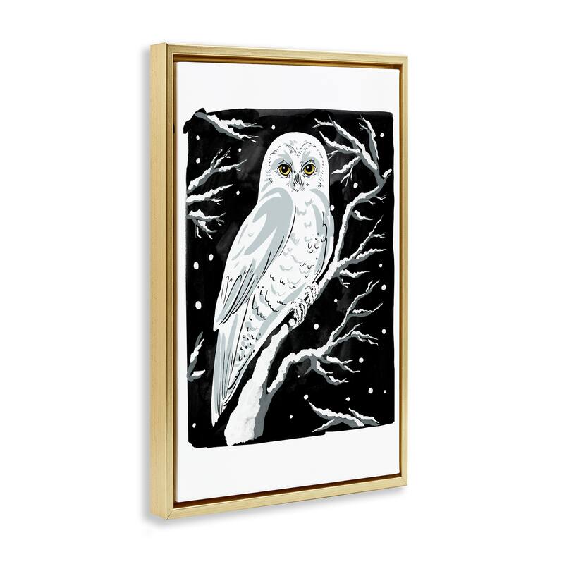 Stupell Forest Owl & Calm Snowfall Framed Floater Canvas Wall Art Design By Hannah Moren