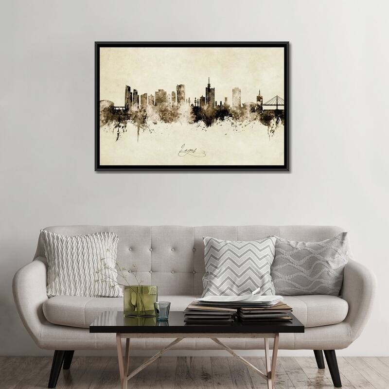 iCanvas "Lagos Nigeria Skyline Vintage" by Michael Tompsett Framed Canvas Print