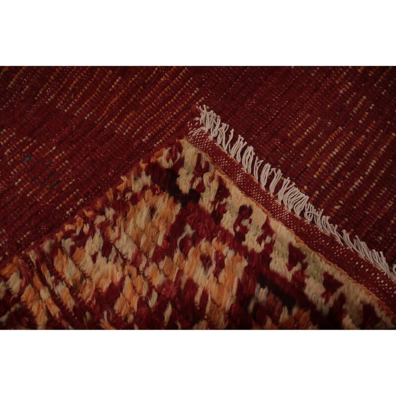 Hand Knotted Oriental 100% Wool Carpet Modern Tribal Red Moroccan Area Rug - 9' 11'' X 6' 10''