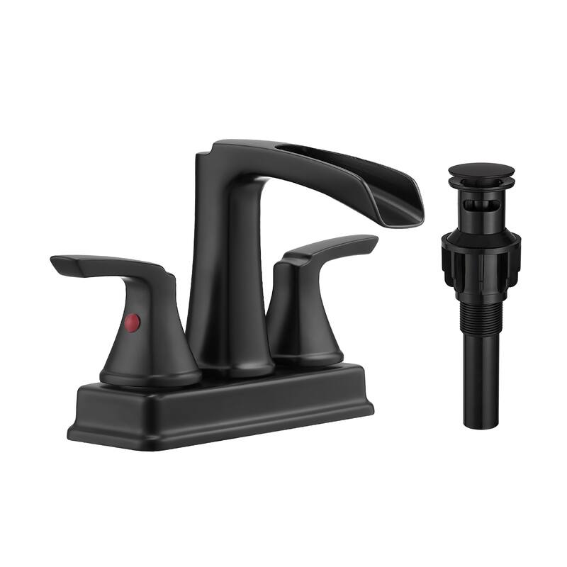 4 in. Centerset Double Handle Waterfall Bathroom Faucet with Pop-up Drain Kit Sink Vanity Basin Taps