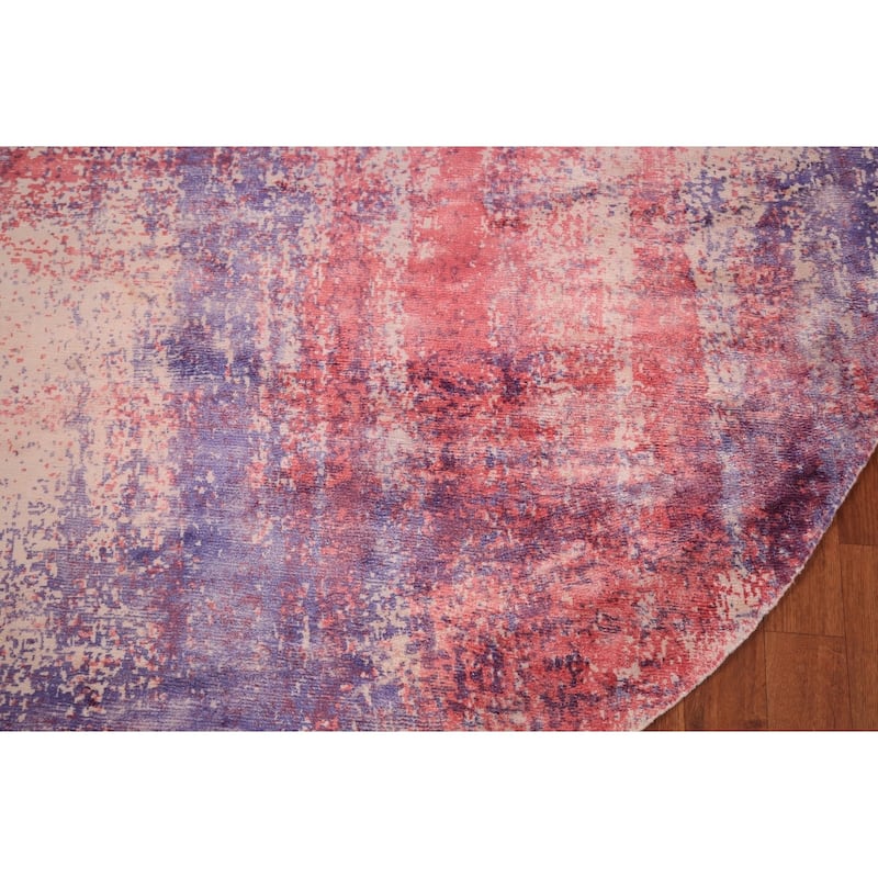 Contemporary Round Area Rug Handmade Abstract Wool Carpet - 6'7" x 6'6"
