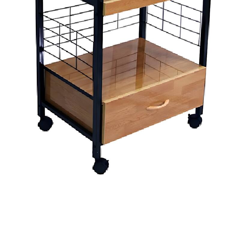 Wood and Metal Frame Microwave Cart with Power Outlet, Black and Brown