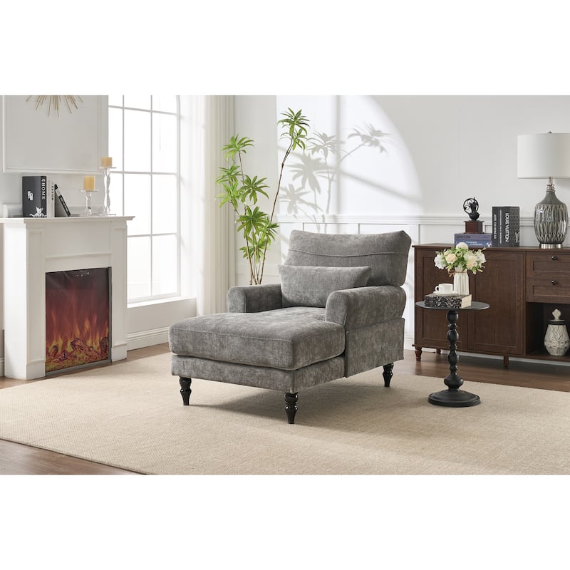 GDFStudio - Marcelline Chaise Lounge Recliner with Solid Wood Frame and Cushion