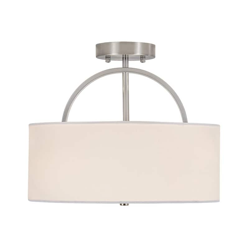 Contemporary 2-Light White Linen Drum Semi Flush Light 15in Wide