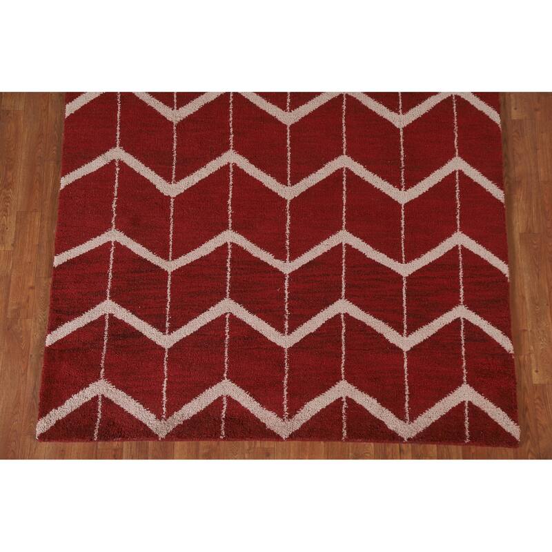 Hand Knotted Oriental 100% Wool Carpet Modern All-Over Red Gabbeh Area Rug - 7' 11'' X 5' 4''