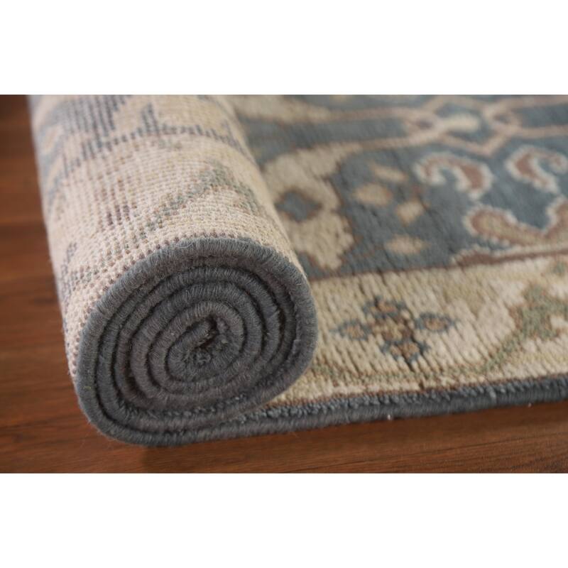 Blue Oushak Style Runner Rug Hand-knotted Wool Carpet - 2'6"x 8'0"