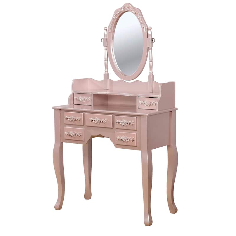 Pontoppidan Glam Wood 2-Piece Makeup Vanity Table and Stool Set by Silver Orchid