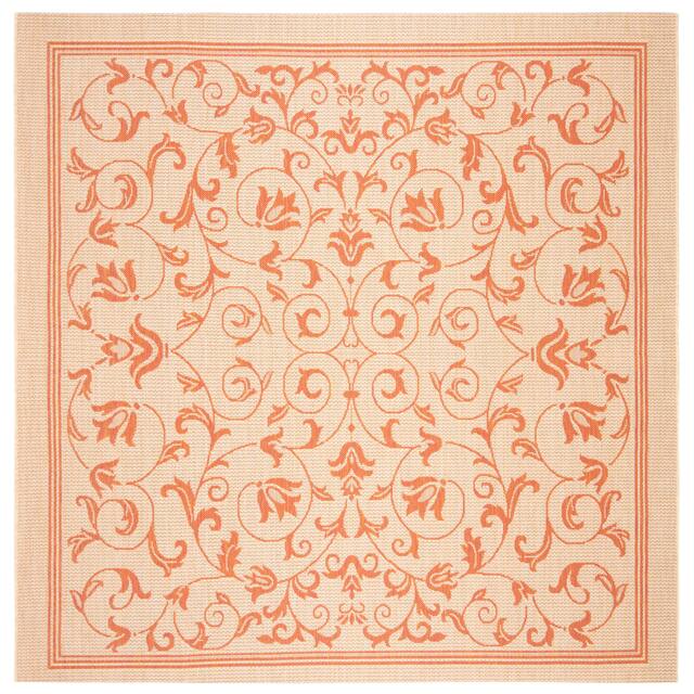 SAFAVIEH Courtyard Clarine Indoor/ Outdoor Waterproof Patio Backyard Rug - 6'7" x 6'7" Square - Natural/Terra