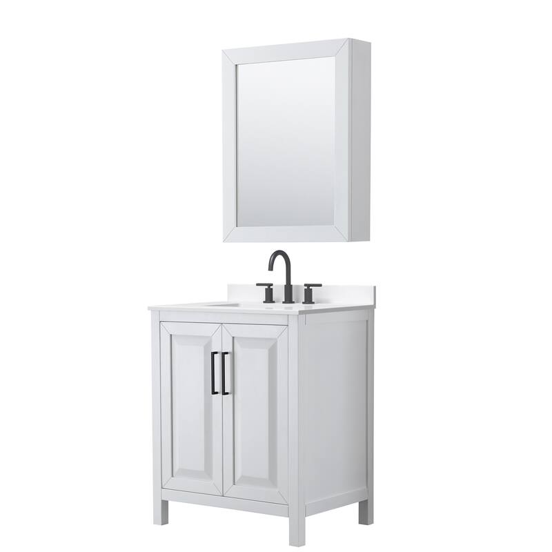Daria 30-inch Single Vanity, 3 Hole Quartz Top, Med Cabinet