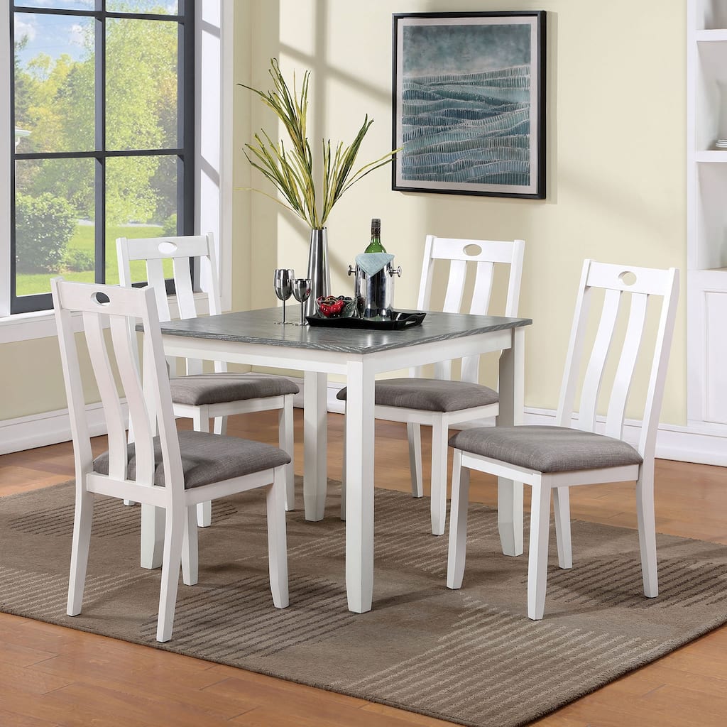 5 Pcs Dining Table Set, Solid Wood Dining Room Furniture Set with Square Table and 4 Chairs with Cushions Seat