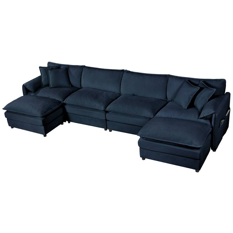 143.31" Chenille Upholstered U-Shaped Modular Sectional Sofa with Double-Layer Cushions, DIY Combination