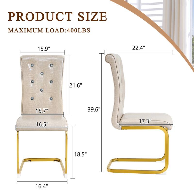 Set of 2, Retro Faux Alligator Skin Upholstered Dining Chairs, with Crystal Buckle Design and Faux Leather Design