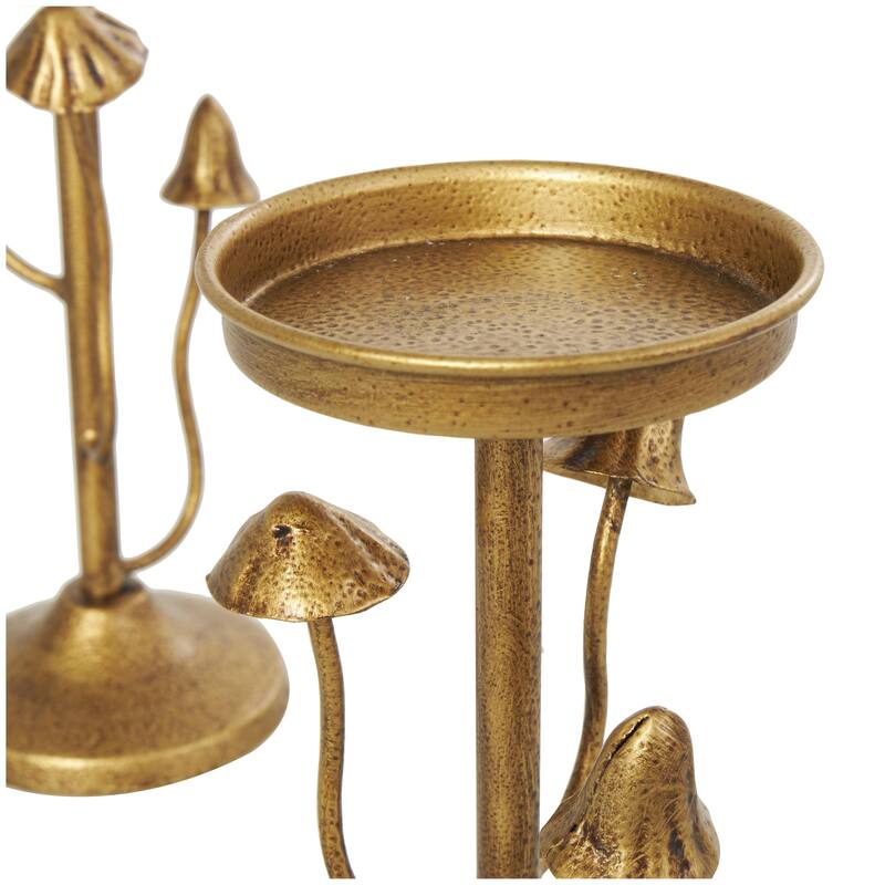 Metal Abstract Mushroom Inspired Candle Holder - Set of 2 Gold - Roche River Decor
