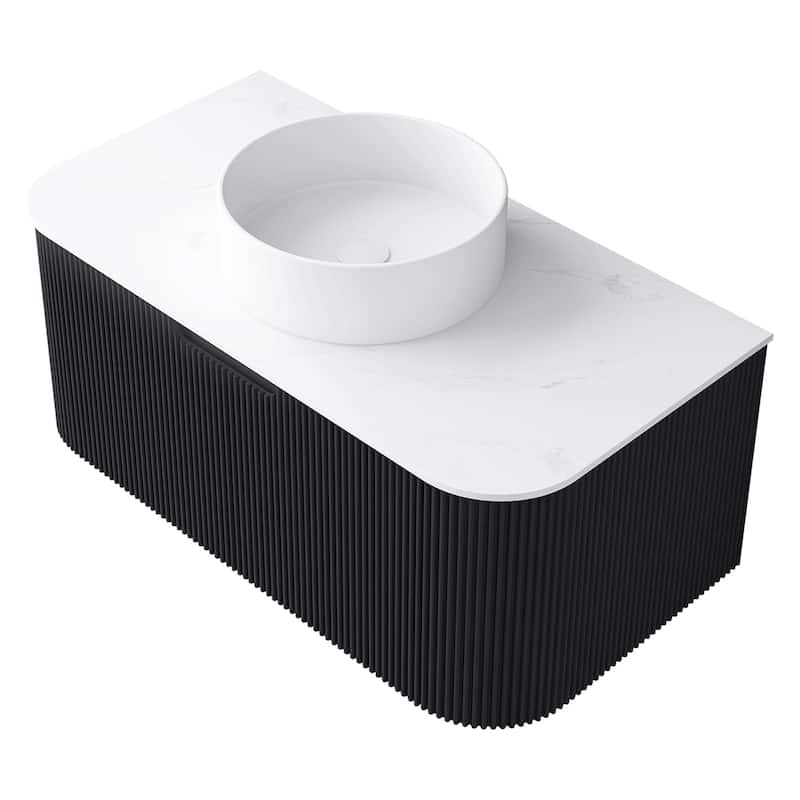 Wall-Mounted Bathroom Vanity with White Round Ceramic Sink
