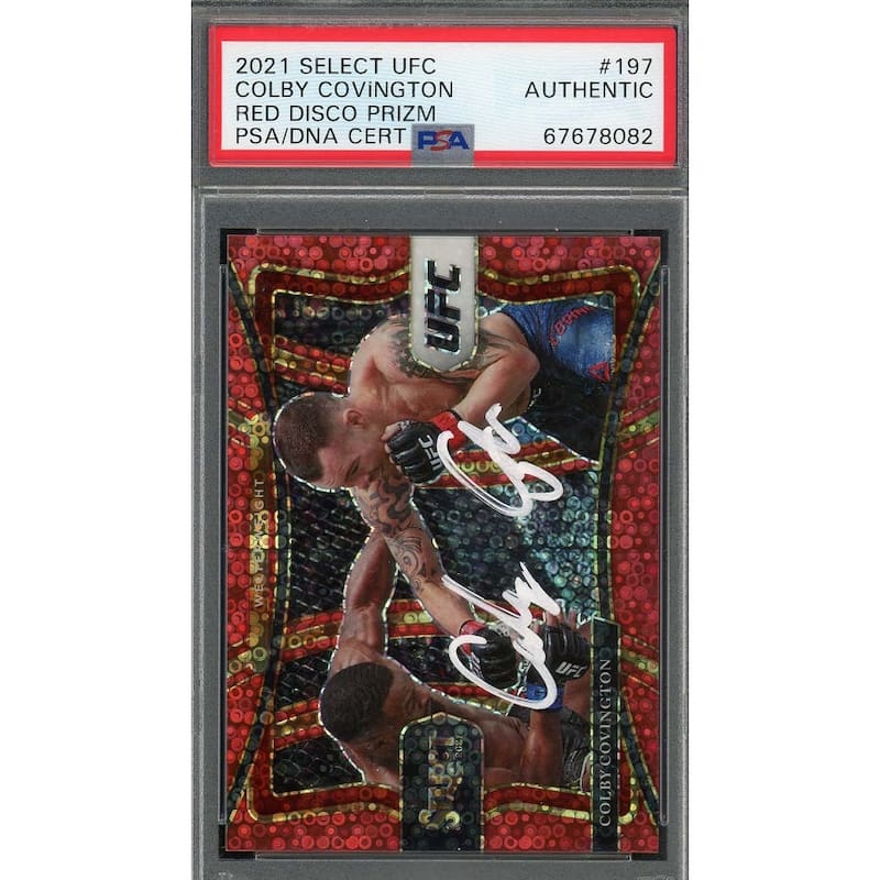Colby Covington 2021 Panini Red Disco Prizm UFC Signed Card #197 Auto PSA - 8'6" x 11'6"