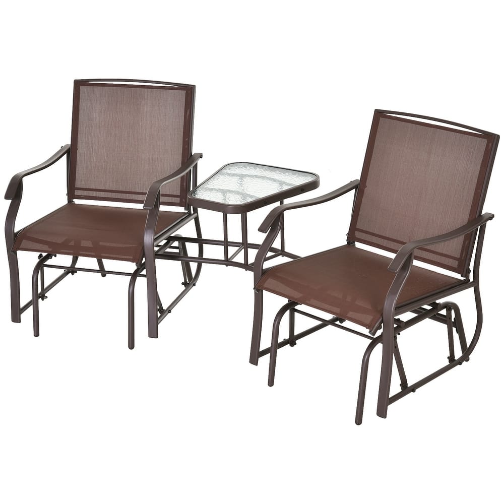 Outsunny 3-pc. Outdoor Sling Fabric Gliding Rocker Chairs w/ Table