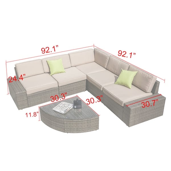 PATIO FESTIVAL 6Piece Wicker Outdoor Sofa Sectional Conversation Set