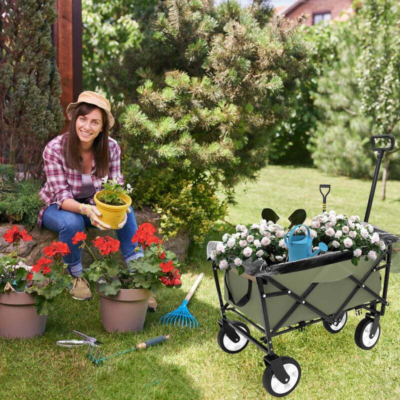 Heavy-Duty Collapsible Wagon with 3-Piece Multi-Use Bag Set - Utility Cart with Liner Covers