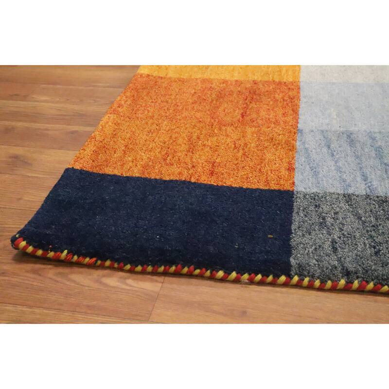 Hand Knotted Oriental 100% Wool Carpet Modern Geometric Multi-Colored Gabbeh Area Rug - 6' 5'' X 4' 6''