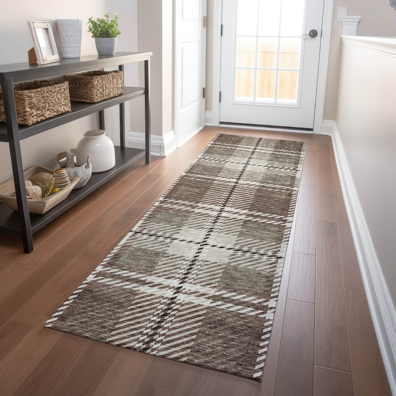 Machine Washable Indoor/ Outdoor Chantille Plaid Cozy Rug