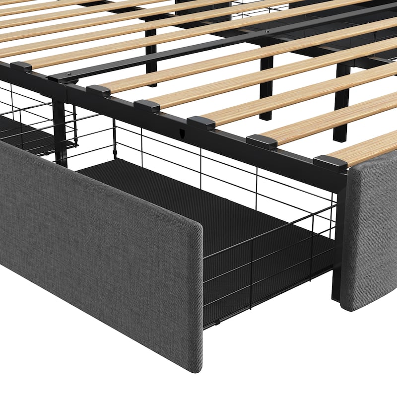 Dark Grey Full Size Platform Bed with LED and Storage Drawers