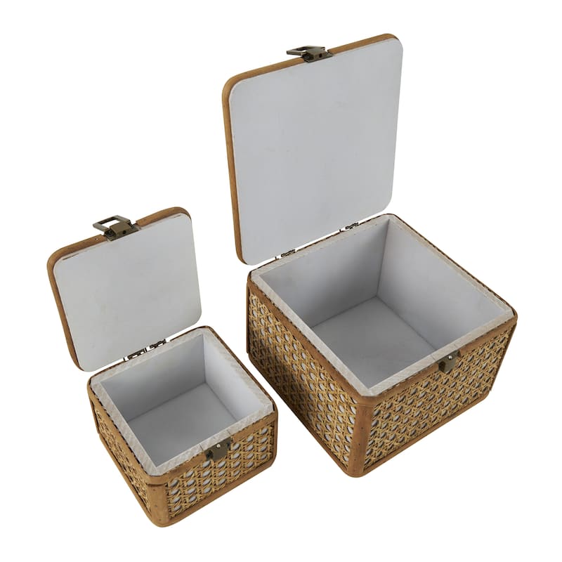 Rattan Handmade Woven Rattan Decorative Box with Bronze Latches - Set of 2 Brown - Roche River Decor