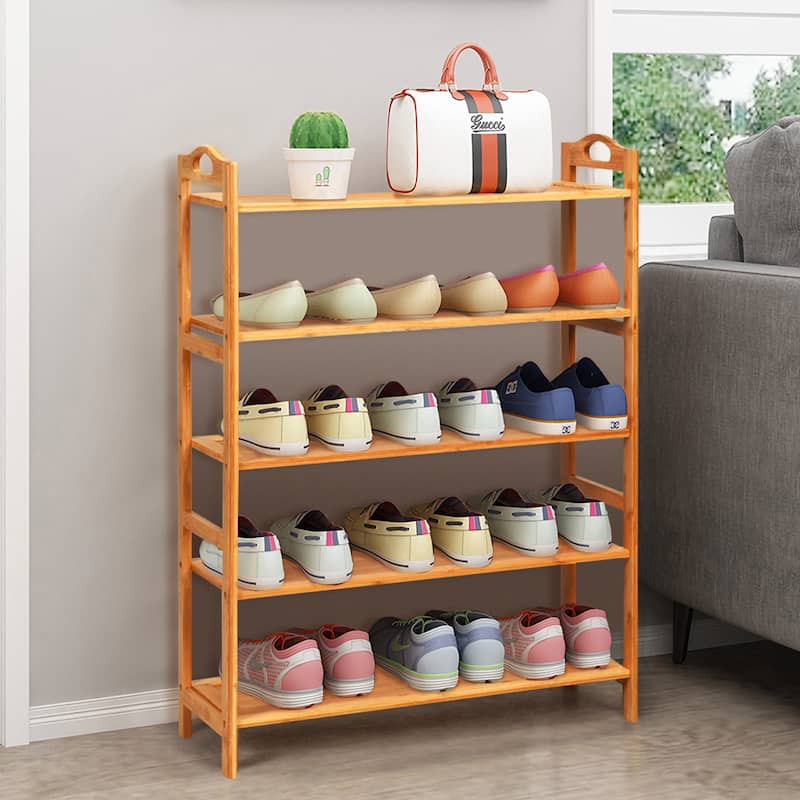 Gymax 5-Tier Bamboo Shoe Rack FreeStanding Shoe Shelf Entryway Shoe - See Details