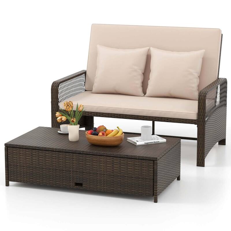 Costway Patio Rattan Daybed Wicker Loveseat Sofa with Multifunctional - See Details