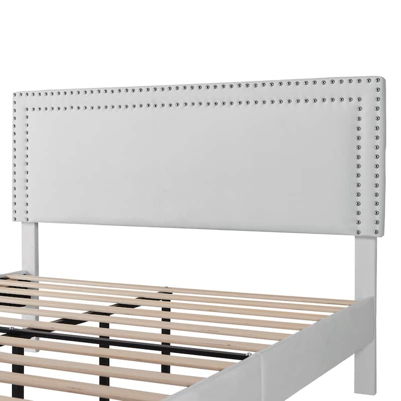 Javlergo 4 Piece White Bedroom Set Upholstered Bed with Adjustable Headboard 2 X Frame Nightstands Lockable LED Jewelry Cabinet