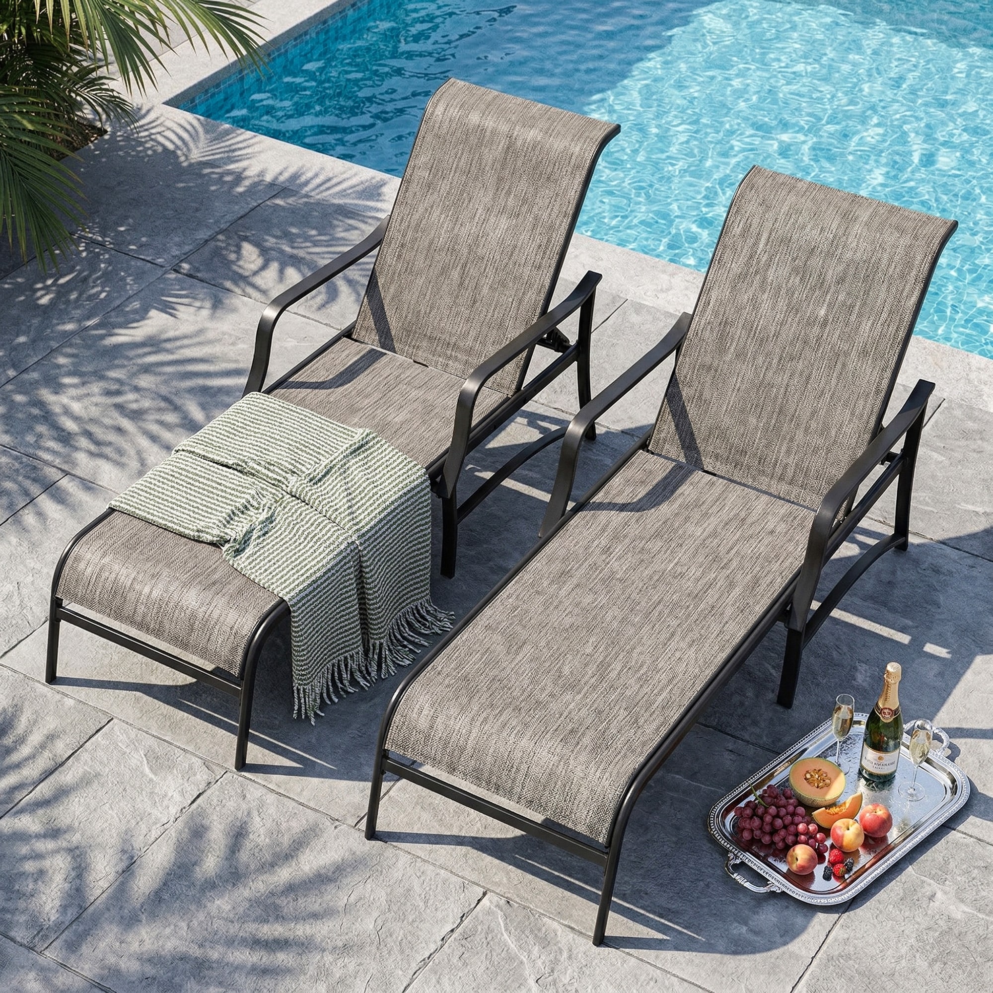 Nuu Garden Outdoor Textilene Metal Lounge Chairs Set of 2, 5-Level Adjustable Backrest