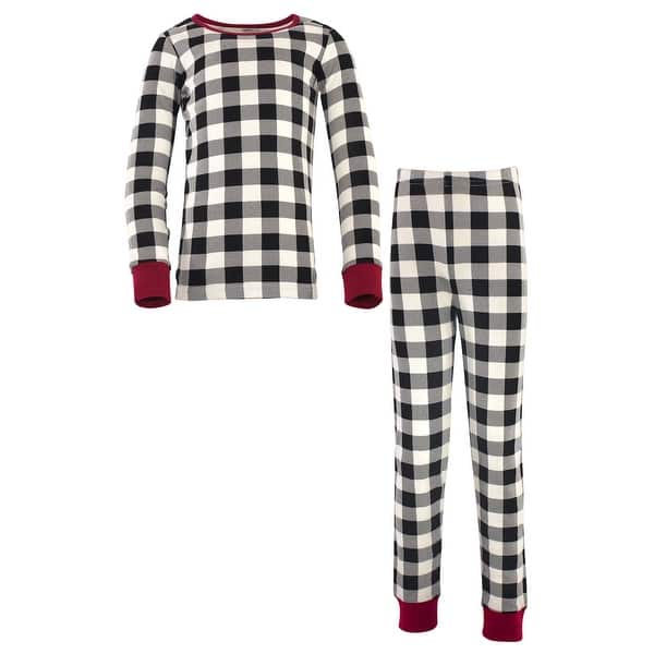 slide 2 of 2, Touched by Nature Toddler and Kids Unisex Organic Cotton Tight-Fit Pajama Set, Black Plaid