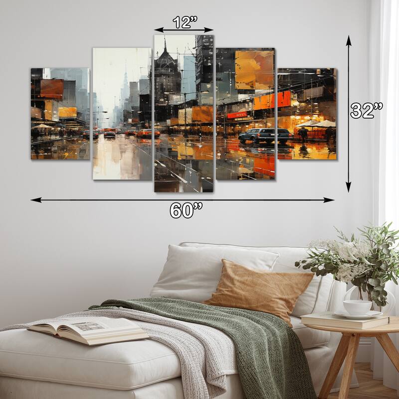Designart "Cityscape Collage V" Abstract Collages Multipanel Wall Decor set