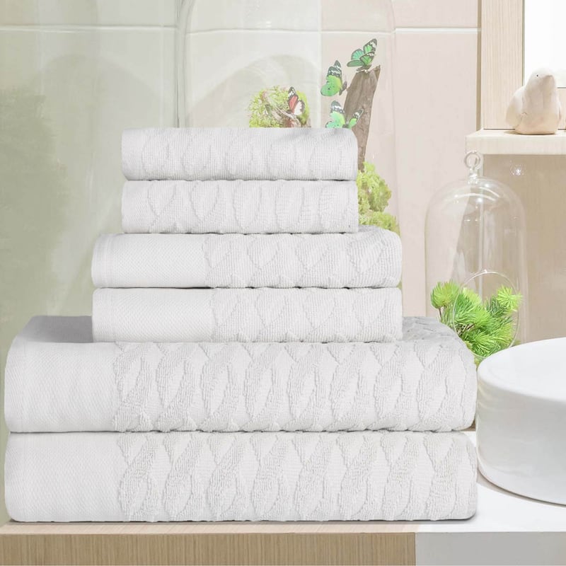 Turkish Cotton 6 Piece Herringbone Jacquard Towel Set by Superior - White