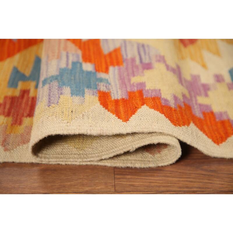 Hand Woven Oriental 100% Wool Carpet Southwestern Geometric Multi-Colored Kilim Area Rug - 6' 11'' X 5' 0''