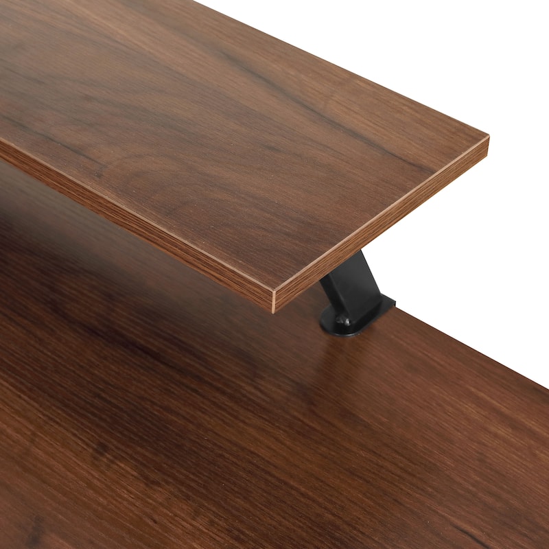 L-Shape Industrial Desk with storage shelves, Walnut
