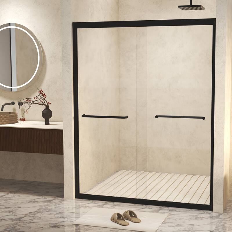 Double Sliding Framed Shower Door in Matte Black Finish