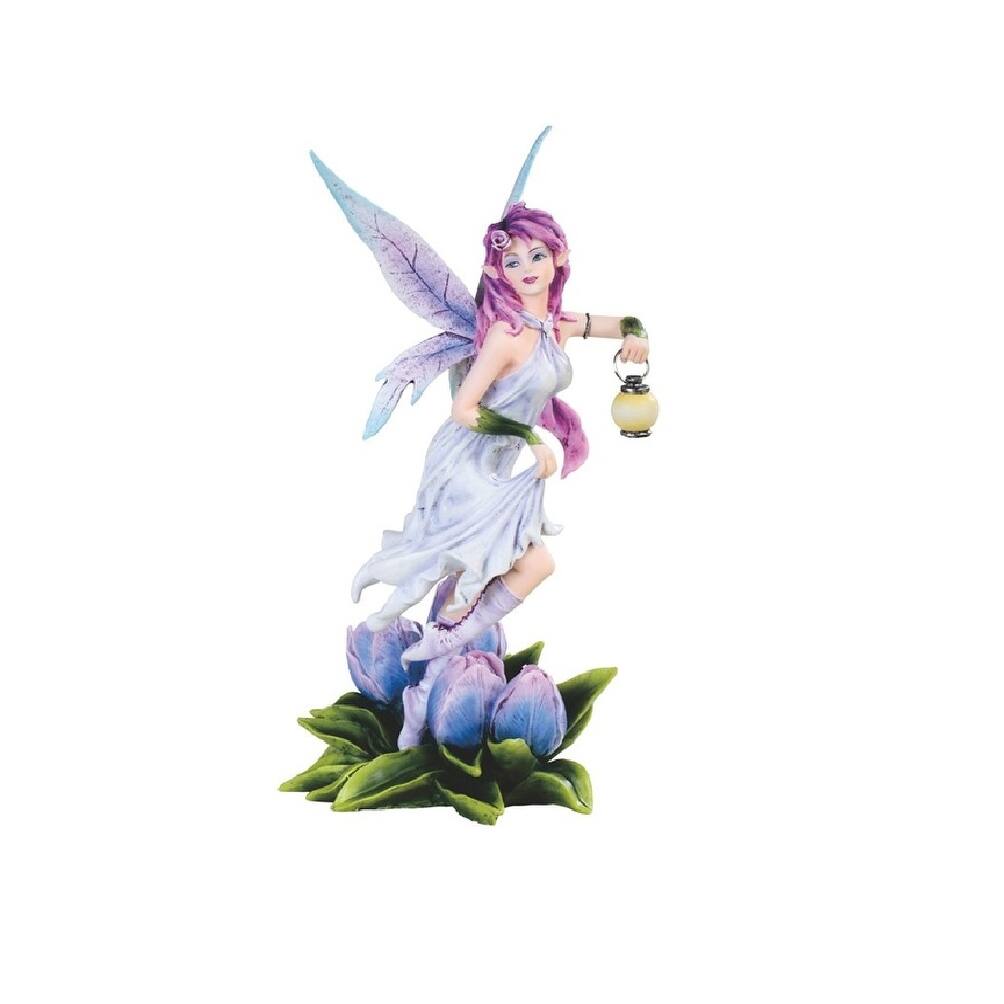 LBK FURNITURE Tulip Fairy with Lantern Statue 10.5"H Fantasy Collectible Decorative Figurine