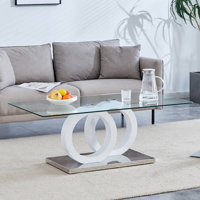 Glass Top Coffee Table with MDF Base for Living Rooms and Lounge Areas - White
