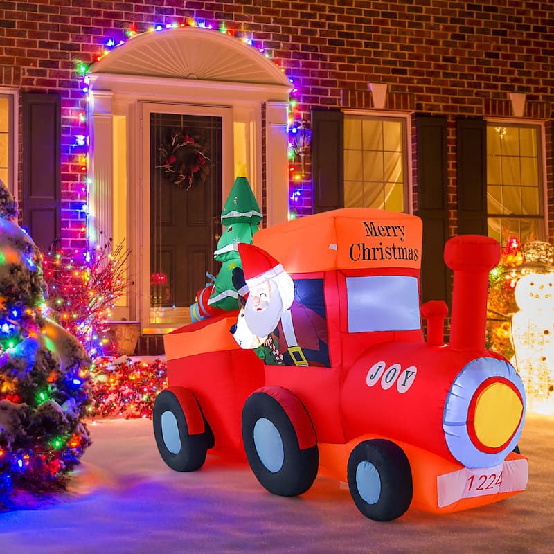 Gymax 8.6 FT Long Christmas Inflatable Train Inflatable Yard - See Details - Multicolor