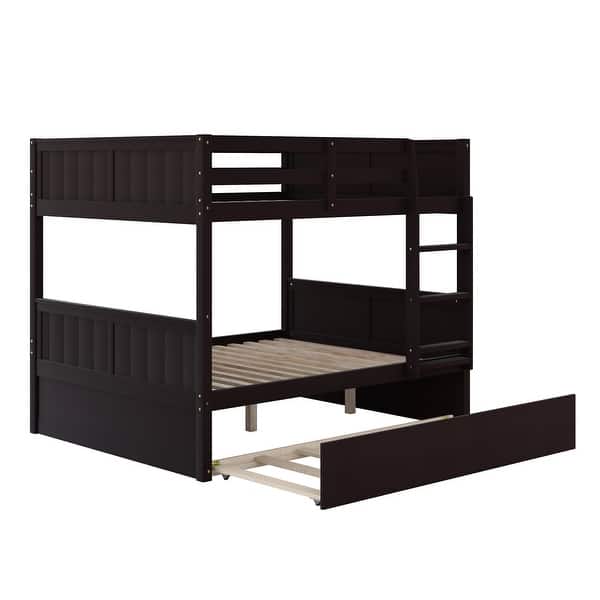 slide 2 of 9, Convertible Wood Full Size Bunk Bed with Trundle & Ladder, Solid Wood Detachable Bunkbeds Frame for 3 Kids, Full Over Full Size Espresso - Full
