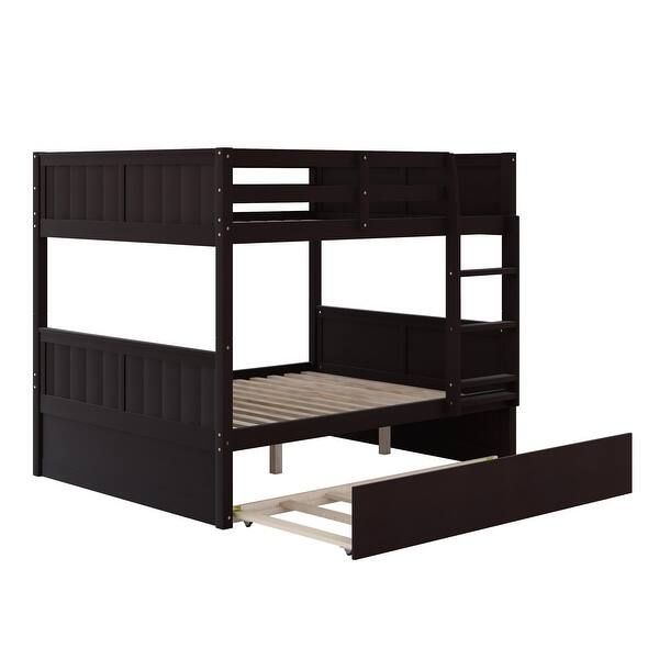 slide 2 of 12, Elegant Full Over Full Bunk Bed, Twin Size Trundle with Removable Casters, Split into Two Separate Beds, Space-saving, Espresso Espresso