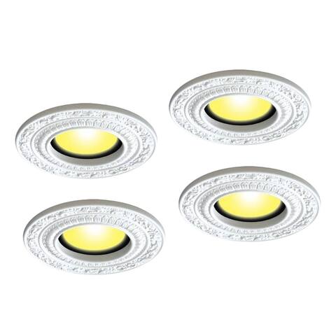 White Urethane Recessed Spot Light Trim Ceiling Medallion 6" ID X 10" OD Water Resistant Pack of 4 Renovators Supply