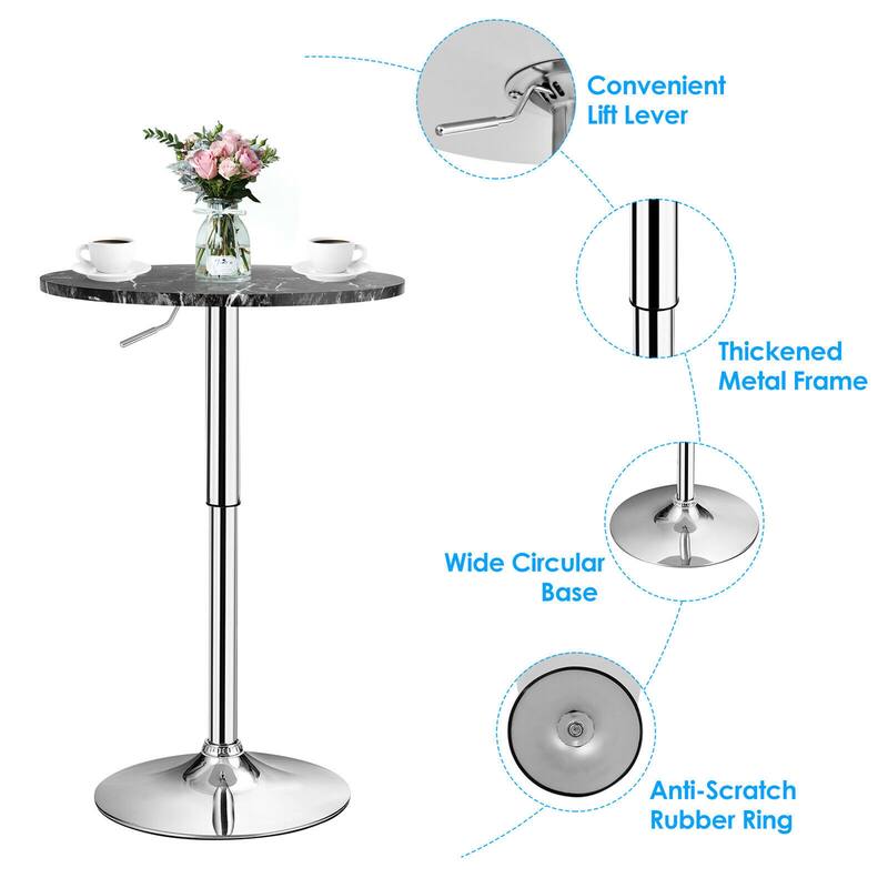 Gymax 6PCS Round Pub Table Swivel Adjustable Bar Table w/Faux Marble - Black - See Details