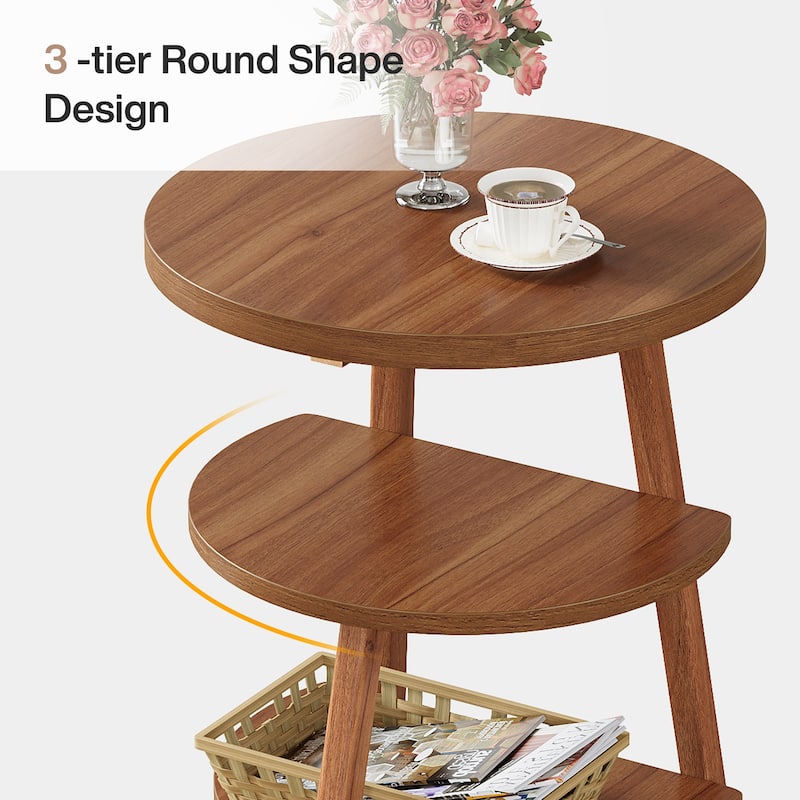 Round End Table with 3-Tier Shelves