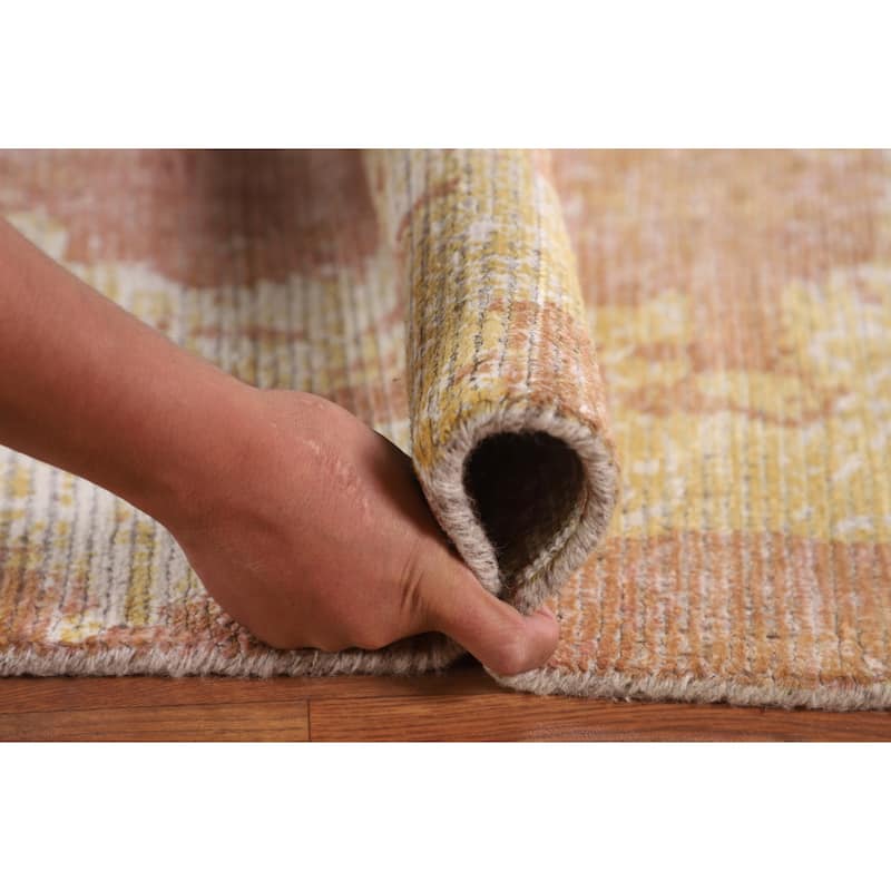 Orange Abstract Modern Area Rug Handmade Wool Carpet - 7'10"x 9'9"